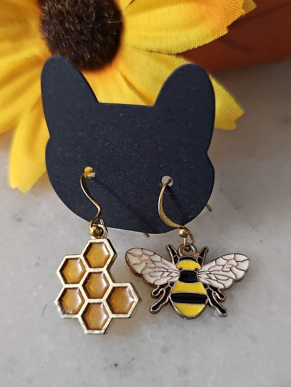 Bee & Honeycomb Dangle Earrings